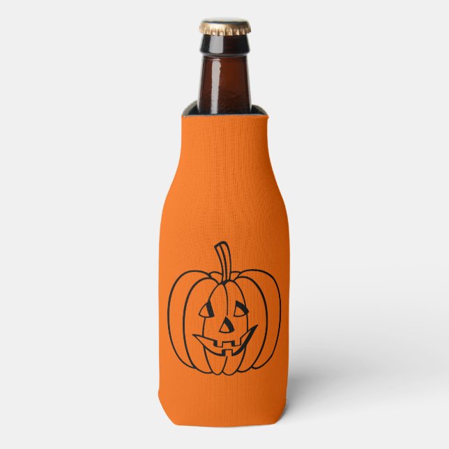 Black Jack-O-Lantern Outline on Orange Bottle Cooler (Bottle Front)