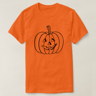 Black Jack-O-Lantern Pumpkin Outline on Orange T-Shirt