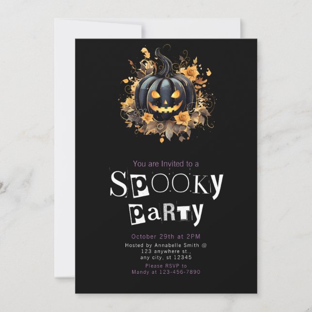 Black Jack-O' Lantern Spooky Halloween Party Invitation (Front)