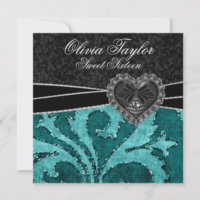 Black Jade Green Glitter Sweet Sixteen Birthday Invitation (Front)
