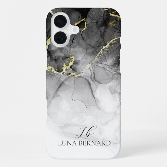 Black Jade Watercolor Ink Customisable iPhone Case (Back)
