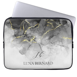Black Jade Watercolor Ink Customizable Laptop Sleeve