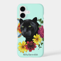 Black Jaguar Portrait Flowers