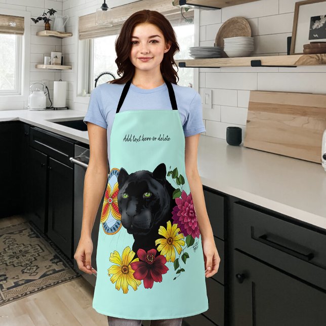 Black Jaguar Portrait Flowers Apron (Creator Uploaded)