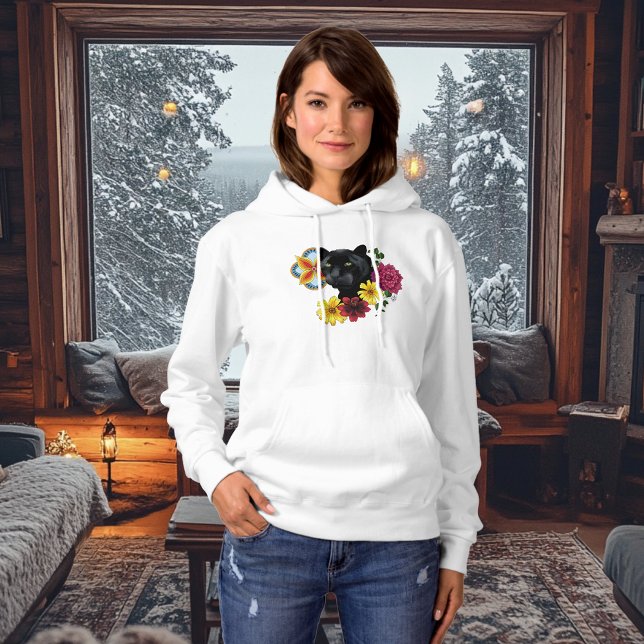 Black Jaguar Portrait Flowers Hoodie (Creator Uploaded)
