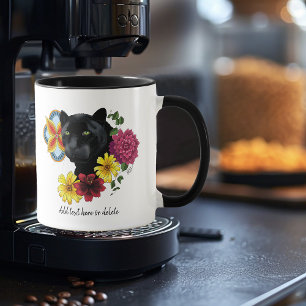 Black Jaguar Portrait Flowers Mug