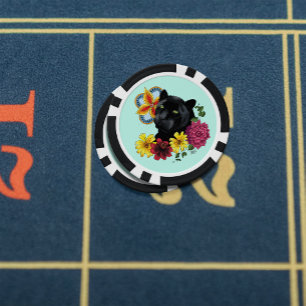 Black Jaguar Portrait Flowers Poker Chips