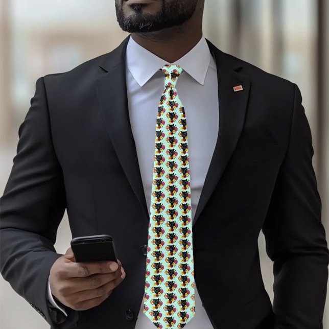 Black Jaguar Portrait Flowers Tie (Creator Uploaded)