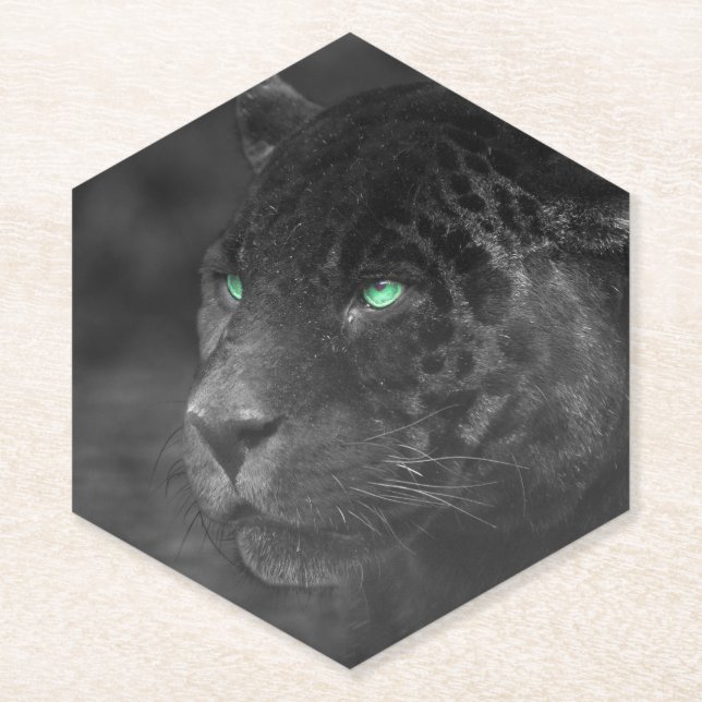 Black Jaguars Emerald Gaze Paper Coaster (Front)