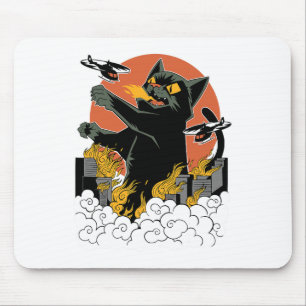Black Japanese Catzilla Sunset - Clic Fit Mouse Mat