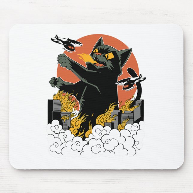 Black Japanese Catzilla Sunset - Clic Fit  Mouse Mat (Front)