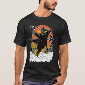 Black Japanese Catzilla Sunset T-Shirt - Classic F