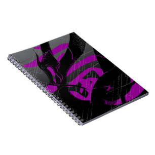 Black Japanese Dragon Grey Background Notebook