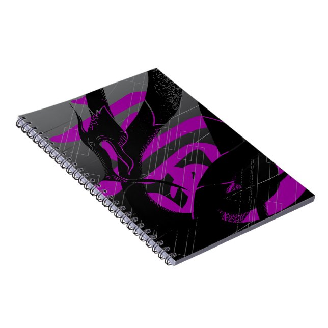Black Japanese Dragon Grey Background Notebook (Right Side)