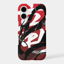 Black Japanese Dragon Red Background