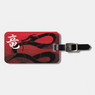 Black Japanese Dragon Red Background Luggage Tag