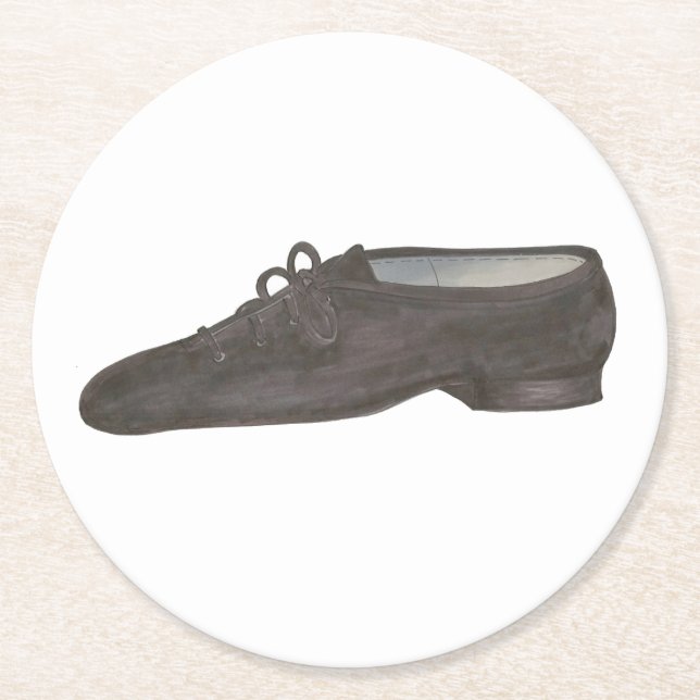 Black Jazz Dance Shoe Dancer Birthday Party Round Paper Coaster (Front)