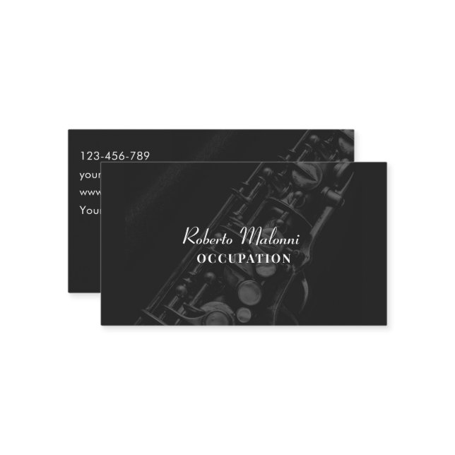 Black jazz music saxophone recital business card (Front/Back In Situ)