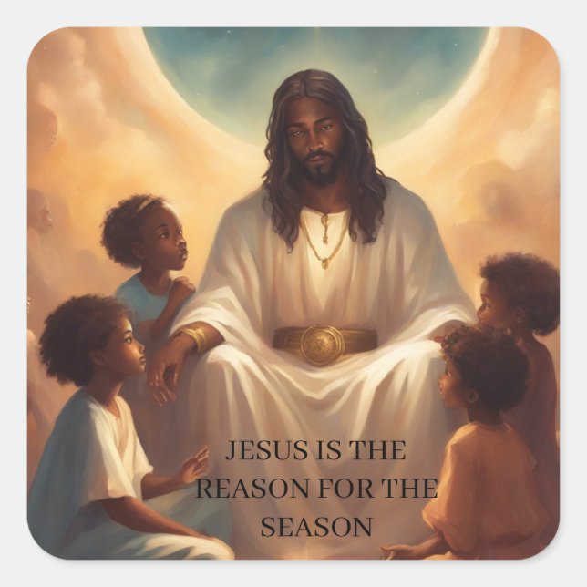 Black Jesus African American Christmas Sticker (Front)