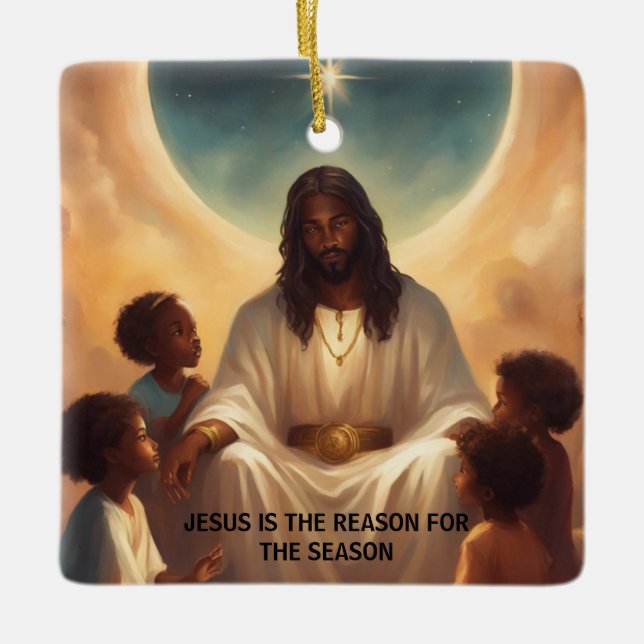 Black Jesus African American Christmas Tree  Ceramic Ornament (Front)