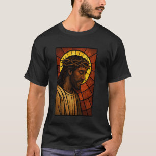 Black Jesus Crown Of Thorns Faith Religion Saviour T-Shirt