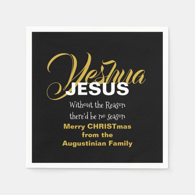 Black JESUS REASON SEASON Christmas Paper Napkin (Front)