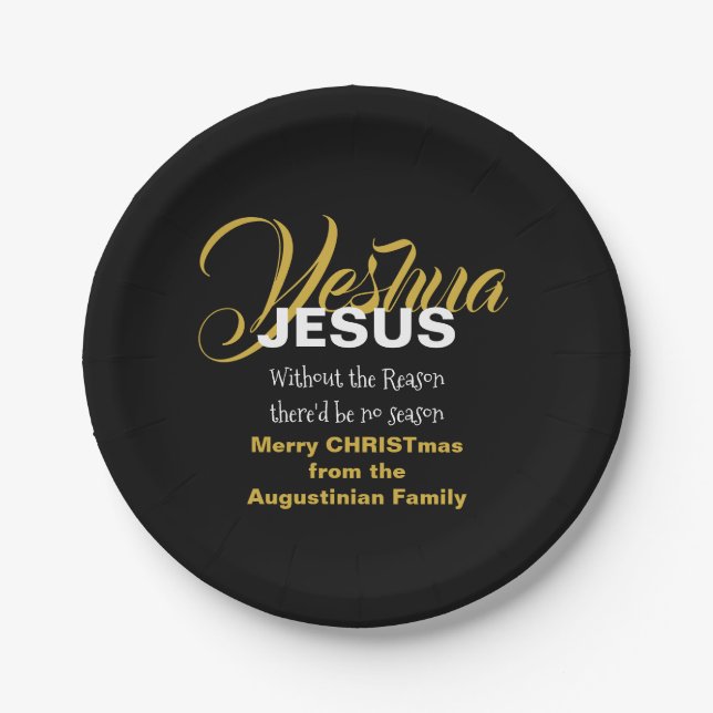 Black JESUS REASON SEASON Christmas Paper Plate (Front)