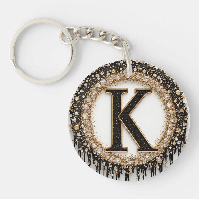 Black Jewel Initial K Decor Key Ring (Front)