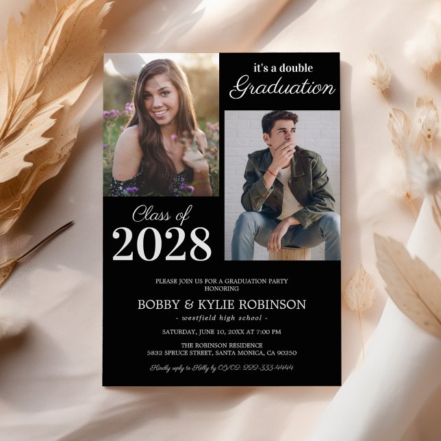 Black Joint Graduation Party Invitation (Creator Uploaded)
