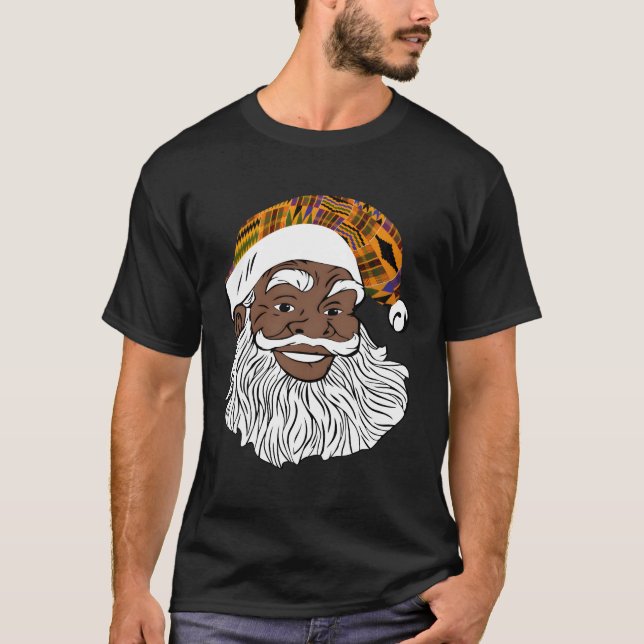 Black Jolly Santa African American Santa Kente T-Shirt (Front)