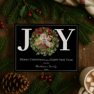 Black Joy Christmas Wreath Photo Holiday Card