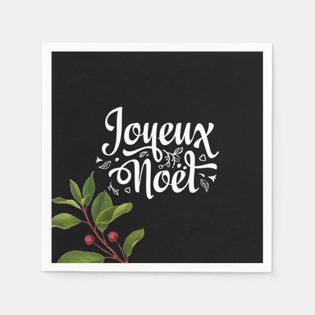Black Joyeux Noel  Napkin (Front)