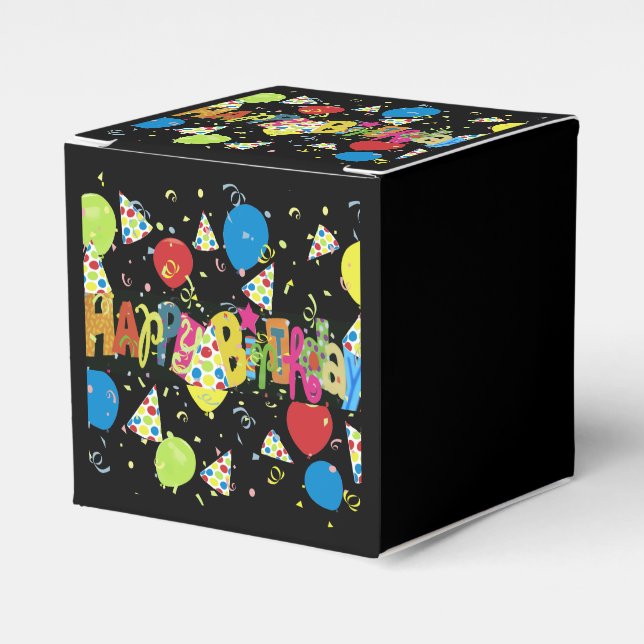 Black Joyous Happy Birthday Favour Box (Front Side)
