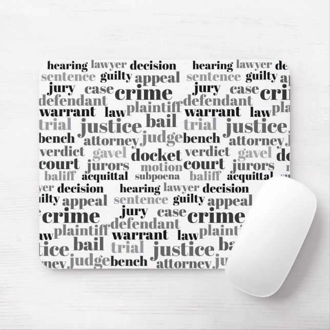 Black Judicial Text Word Cloud On White Mouse Mat (With Mouse)