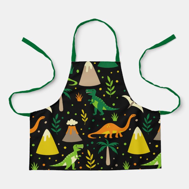 Black Jungle Dinosaurs Dino Volcano Apron (Front)
