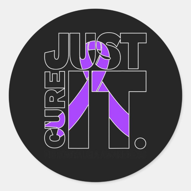 Black Just Cure Fibromyalgia Awareness  Classic Round Sticker (Front)