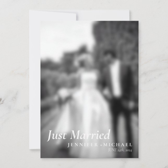 Black Just Married Elegant Simple Wedding Photo Invitation (Front)