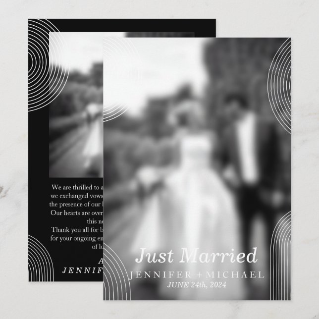 Black Just Married Geometric Simple Wedding Photo Invitation (Front/Back)