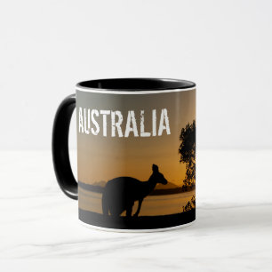 Black kangaroo at sunset in Australia Mug