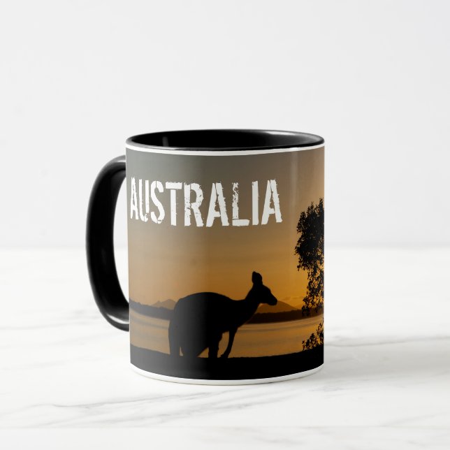Black kangaroo at sunset in Australia Mug (Front Left)