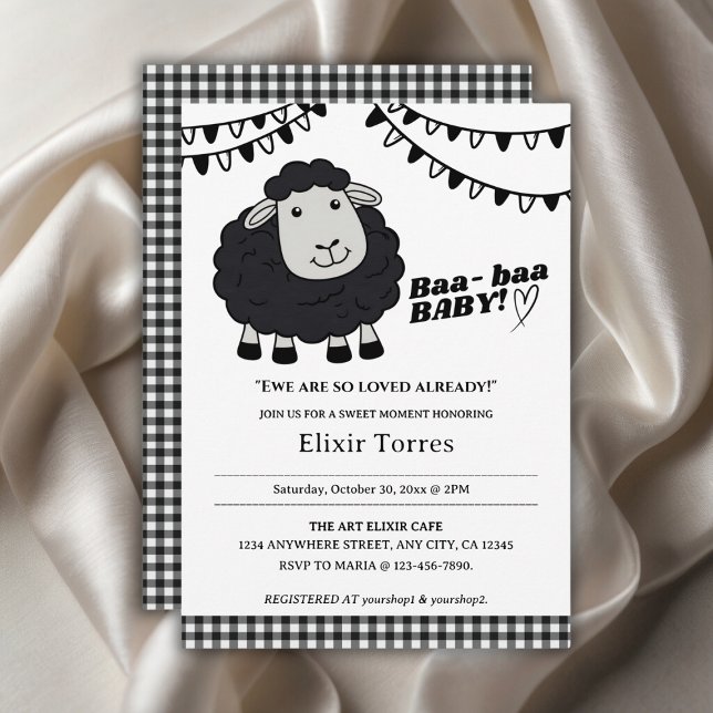 Black Kawaii Little Lamb Baby Shower Invitation (Creator Uploaded)