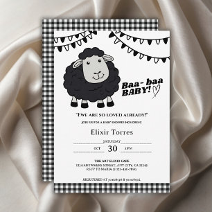Black Kawaii Little Lamb Baby Shower Invitation