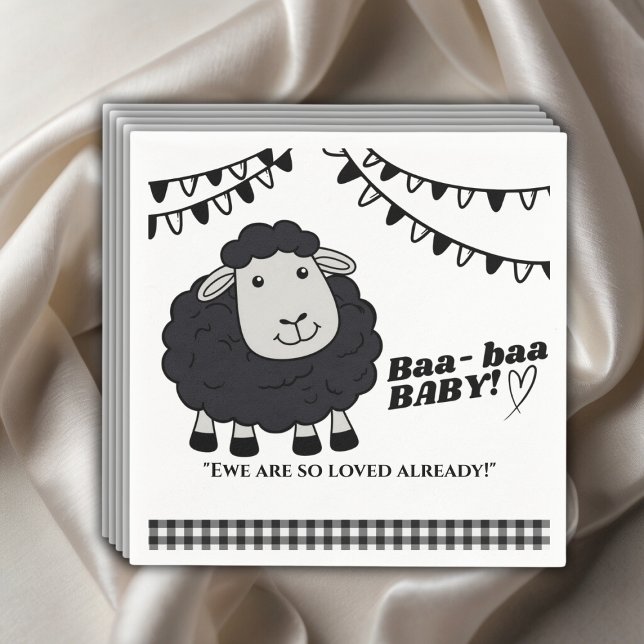Black Kawaii Little Lamb Baby Shower Napkin (Creator Uploaded)