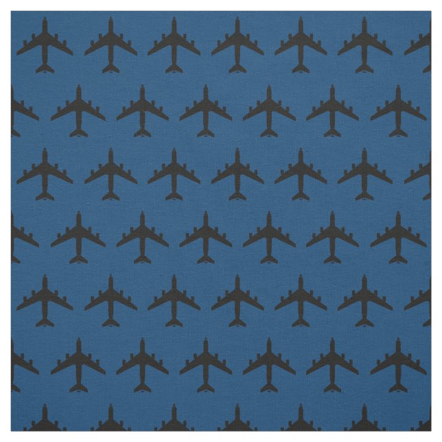 Black KC-135 Refueling Jet Aeroplane on Blue Fabri Fabric (Swatch)