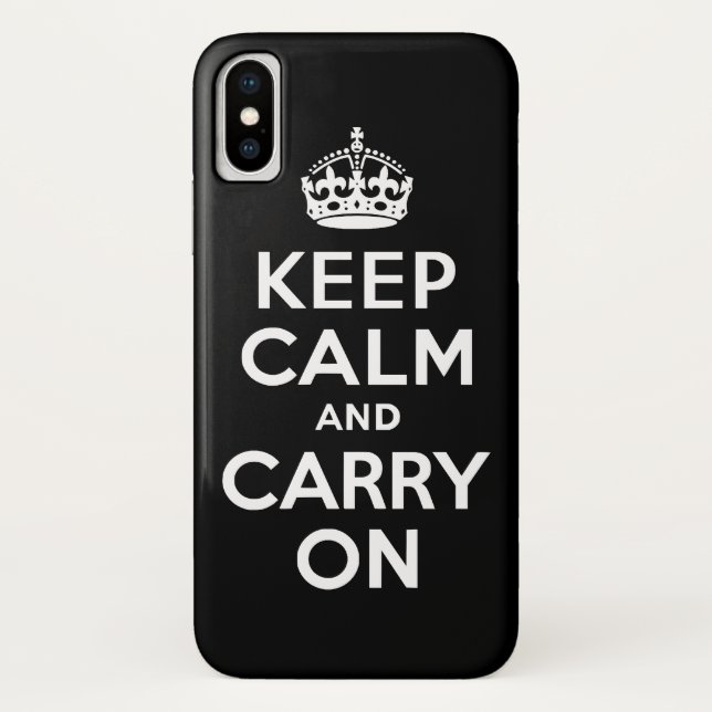Black Keep Calm and Carry On Case-Mate Case (Back)
