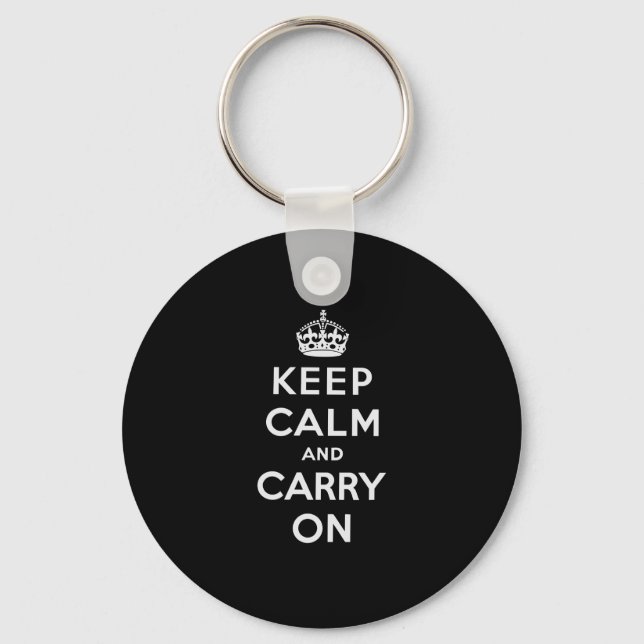 Black Keep Calm And Carry On Key Ring (Front)