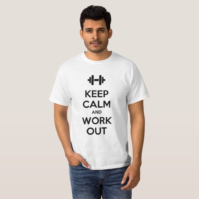 Black Keep Calm and Work Out Motivational T-Shirt (Front Full)
