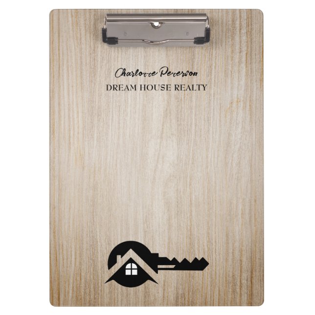 Black Key & Wooden Background Custom Real Estate  Clipboard (Front)