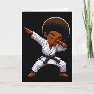 Black Kid Karate Funny Dabbing Afro Black Belt Boy Card