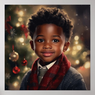 Black Kids' Joyful Christmas Attire Poster